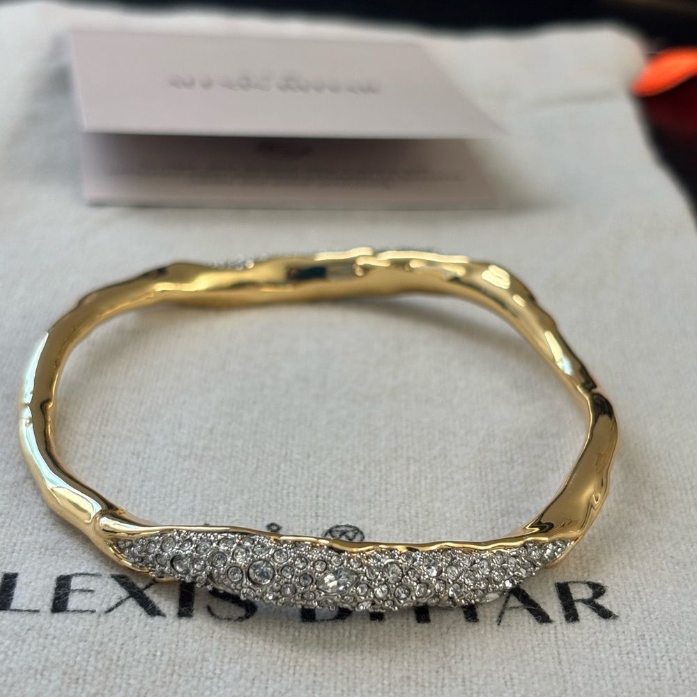Alexis Bittar Gold and Clear Crystal Pave Sculpted Bangle Bracelet